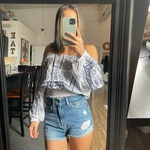 H&M printed smocked crop top - xs